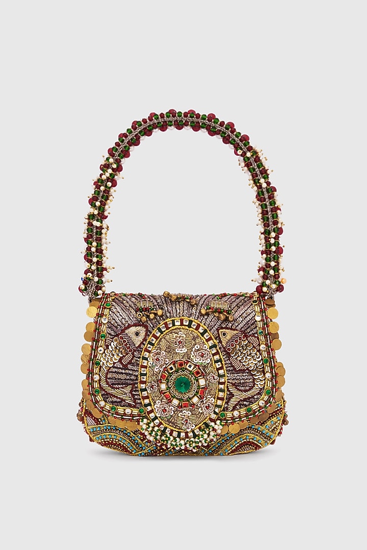 Silver Microfiber Japanese Bugle Beads Embroidered Handcrafted Clutch by Doux Amour at Pernia's Pop Up Shop
