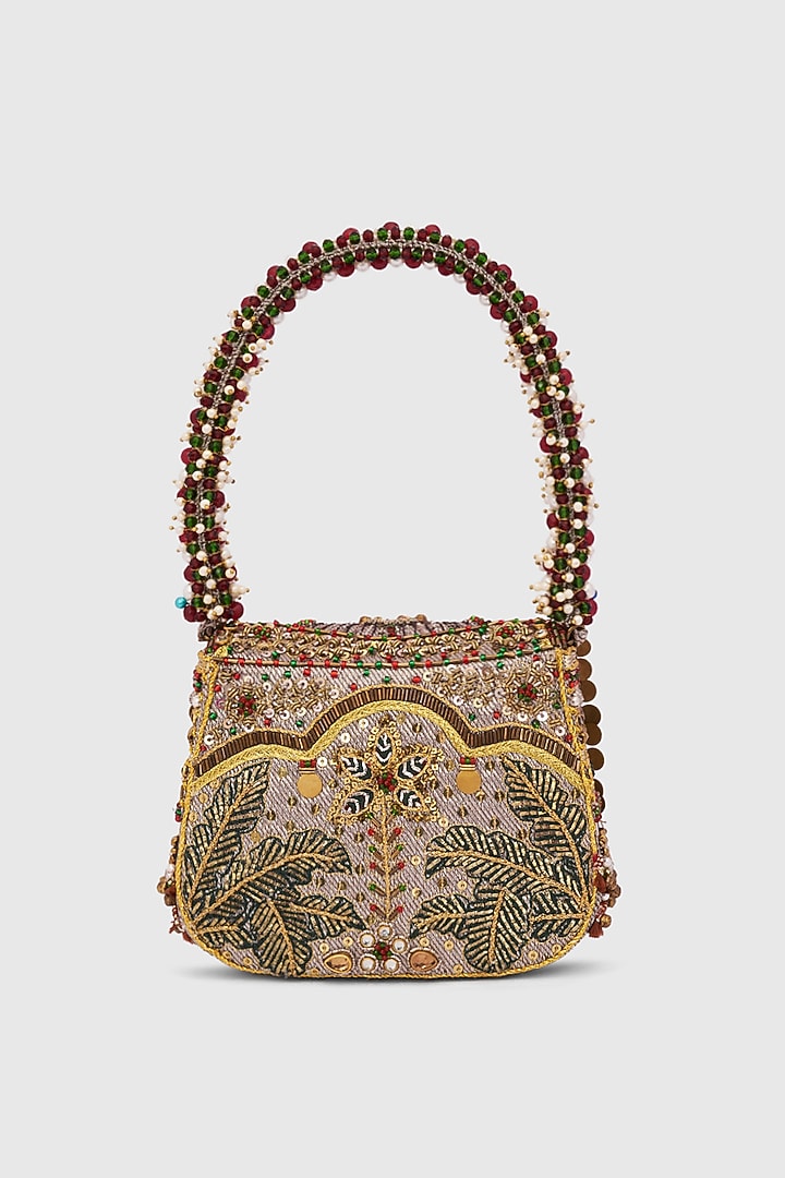 Silver Microfiber Japanese Bugle Beads Embroidered Handcrafted Clutch by Doux Amour at Pernia's Pop Up Shop