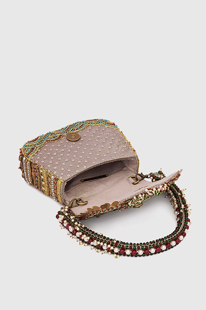 Silver Microfiber Japanese Bugle Beads Embroidered Handcrafted Clutch by Doux Amour at Pernia's Pop Up Shop