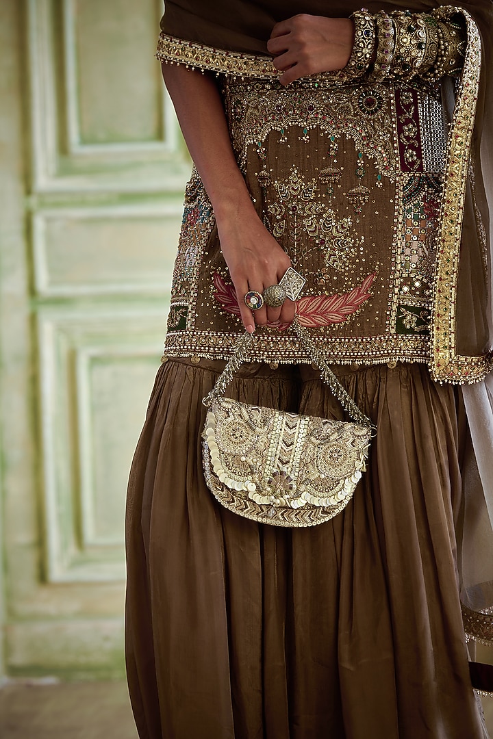 Silver Microfiber Japanese Bugle Beads Embroidered Handcrafted Clutch by Doux Amour at Pernia's Pop Up Shop