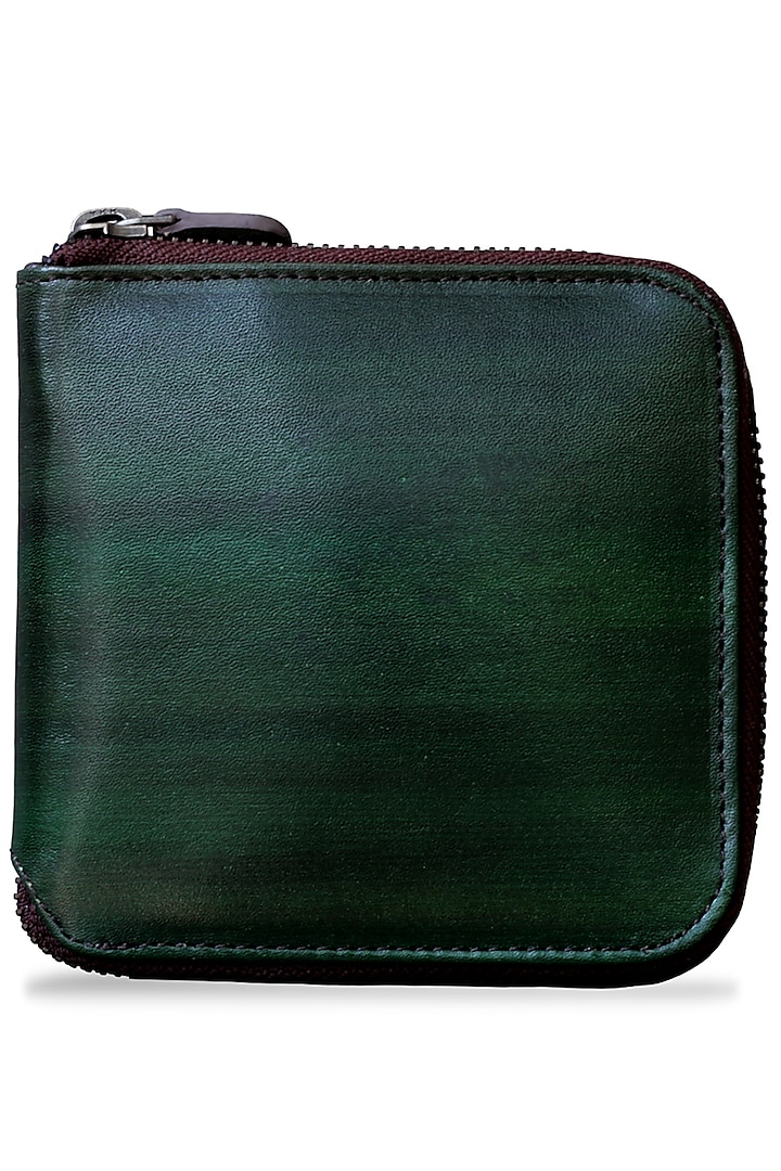 Green Painted Wallet With Zip by Doux Amour