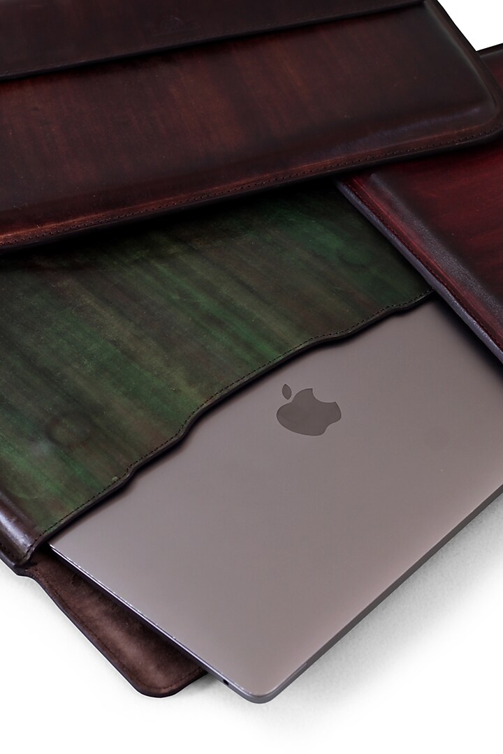 Dark Brown Hand Painted Macbook Sleeve by Doux Amour at Pernia's Pop Up Shop