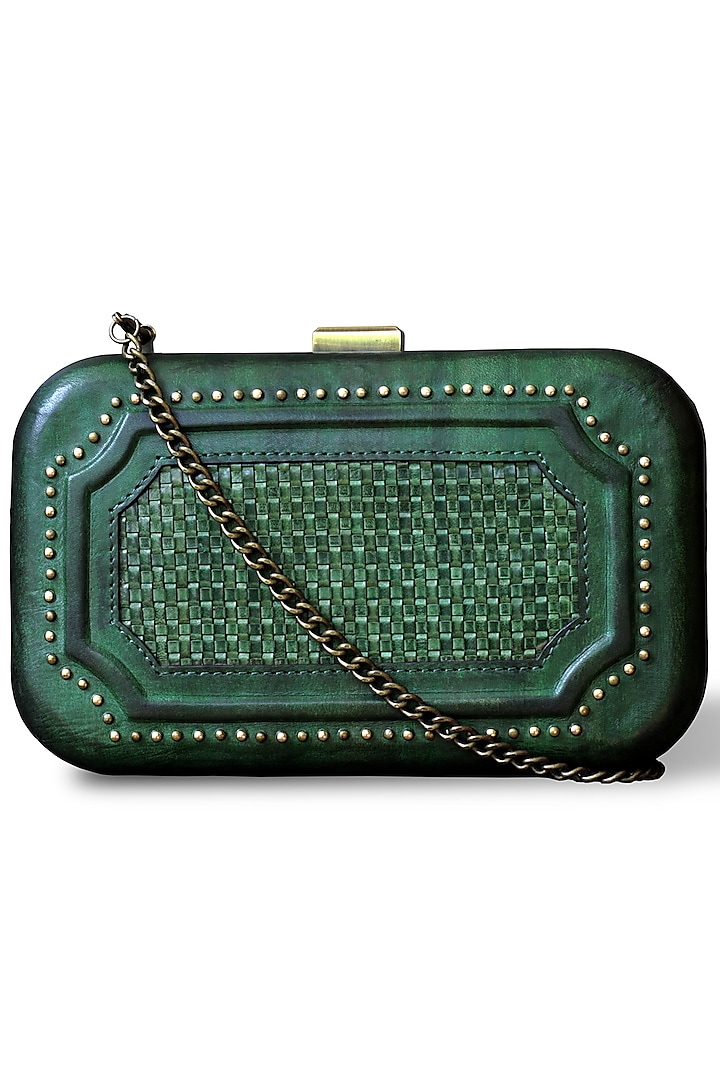 Green Hand Painted Clutch by Doux Amour