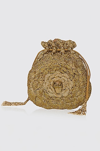 Antique Gold Hand Embroidered Potli by Doux Amour