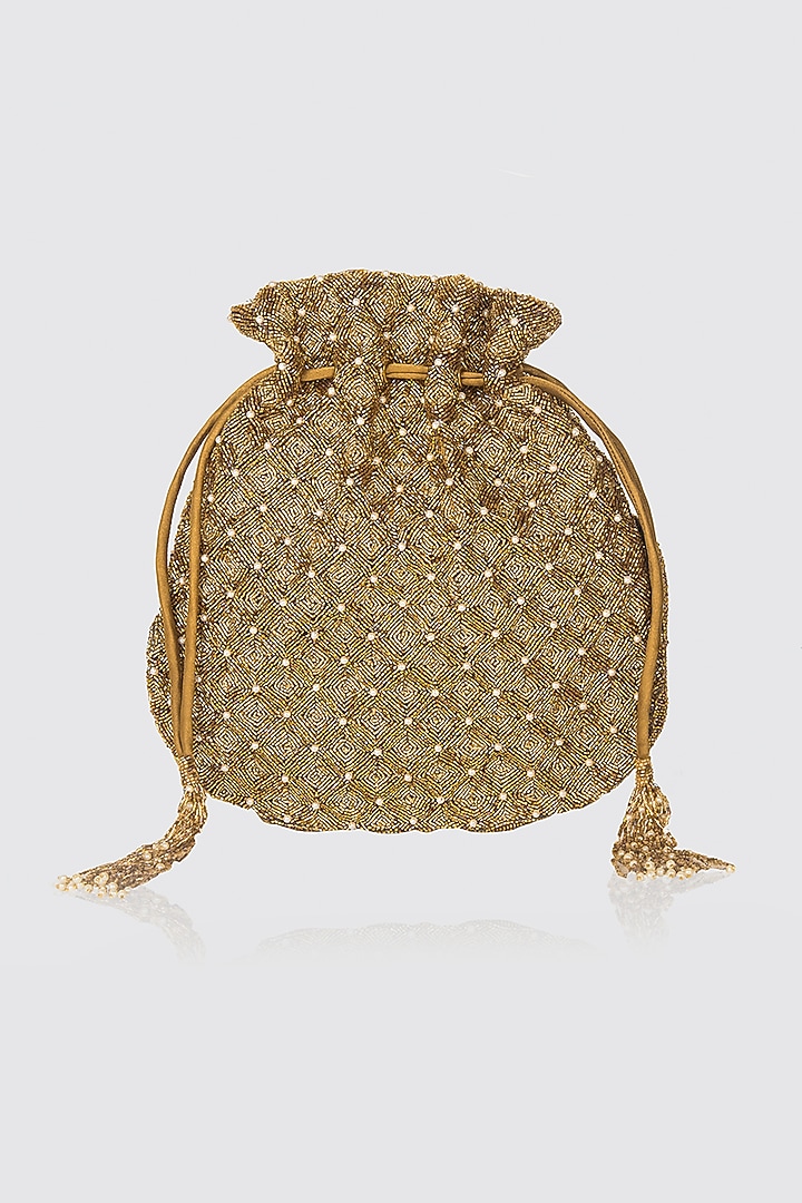 Antique Gold Hand Embroidered Potli by Doux Amour at Pernia's Pop Up Shop