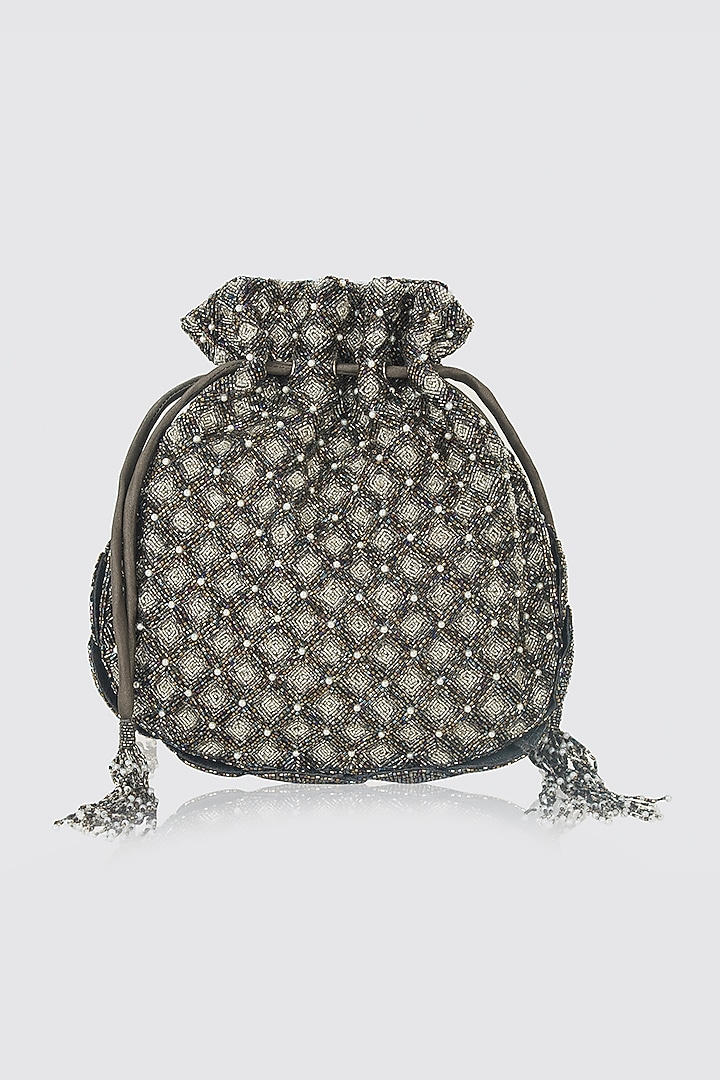 Silver & Grey Hand Embroidered Potli by Doux Amour at Pernia's Pop Up Shop