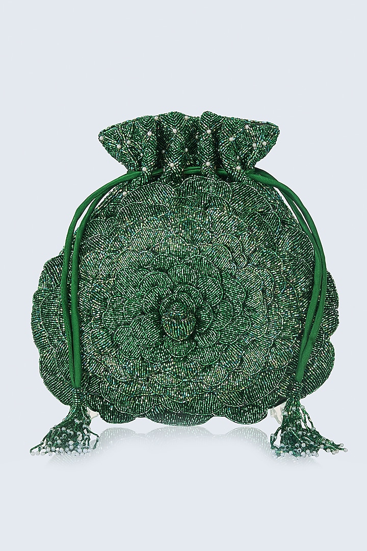 Green Hand Embroidered Potli by Doux Amour