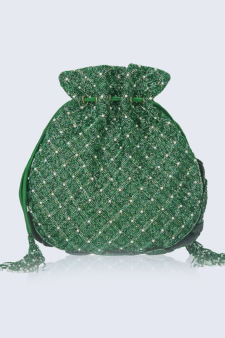 Green Hand Embroidered Potli by Doux Amour at Pernia's Pop Up Shop