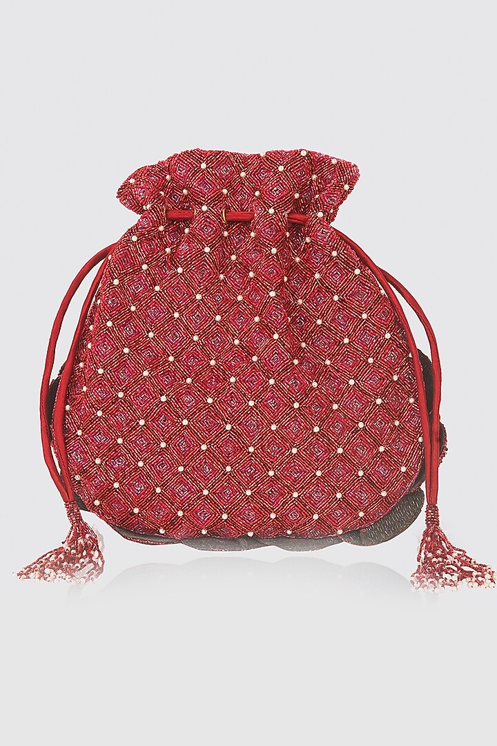 Red Hand Embroidered Potli by Doux Amour at Pernia's Pop Up Shop