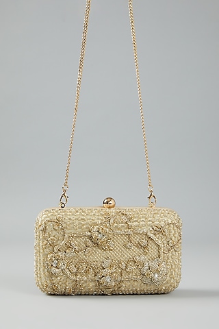 Gold Silver Embellished Clutch Bag by Doux Amour