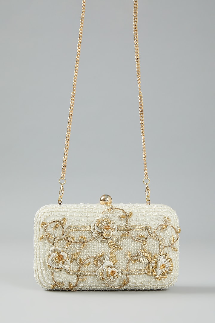 Ivory Embellished Clutch Bag by Doux Amour