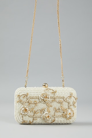 Ivory Embellished Clutch Bag by Doux Amour