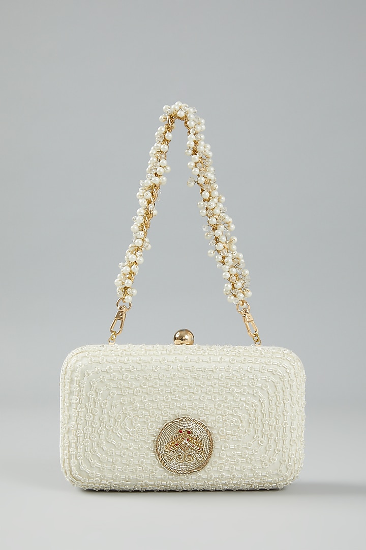 Ivory Embellished Clutch Bag by Doux Amour at Pernia's Pop Up Shop
