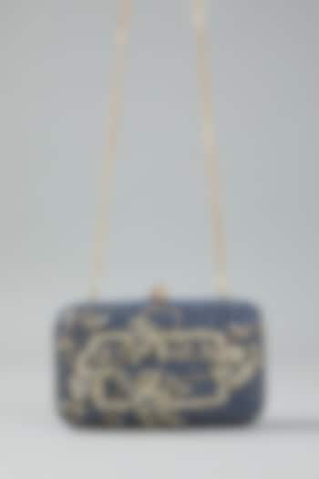 Navy Blue Embellished Clutch Bag by Doux Amour at Pernia's Pop Up Shop