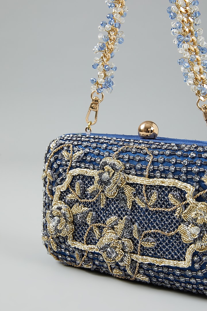 Navy Blue Embellished Clutch Bag by Doux Amour at Pernia's Pop Up Shop