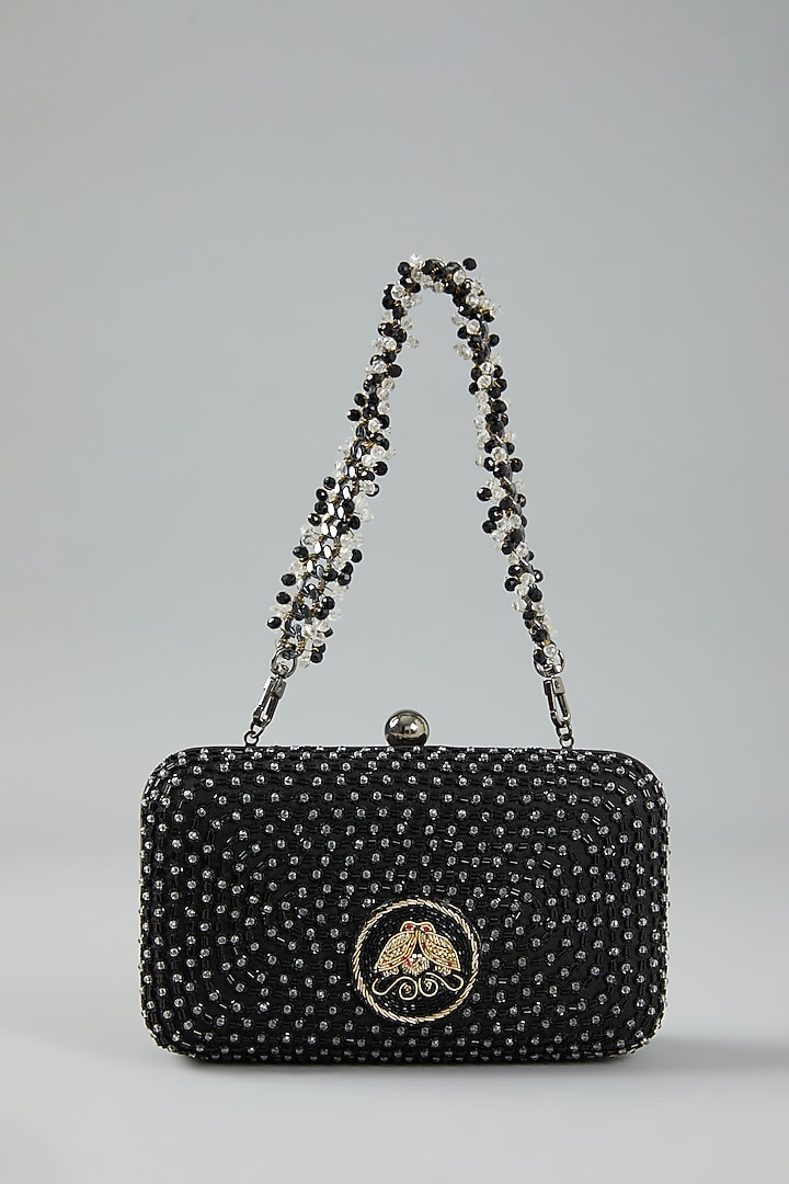 Black Faux Suede Embellished Clutch Bag by Doux Amour at Pernia's Pop Up Shop
