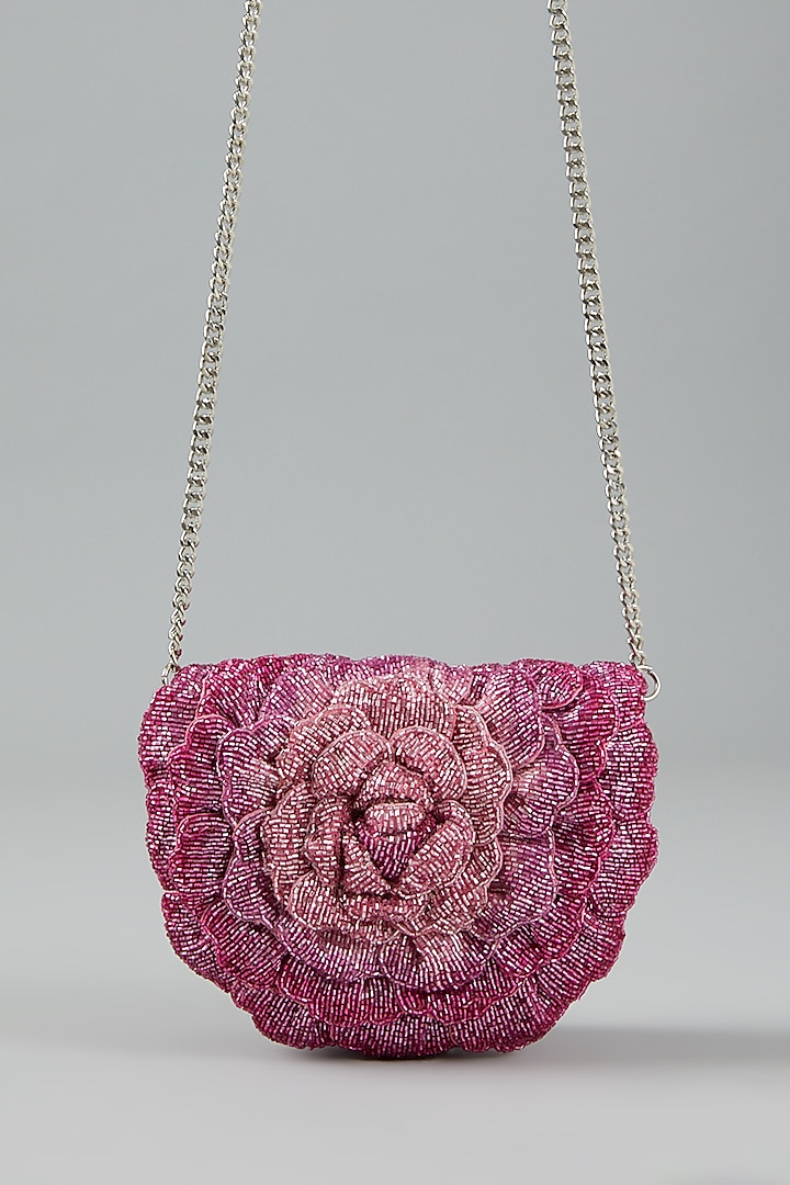 Pink Embellished Clutch Bag by Doux Amour