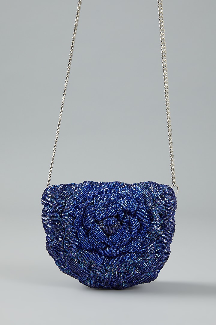 Electric Blue Embellished Clutch Bag by Doux Amour