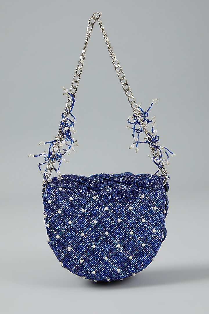 Electric Blue Embellished Clutch Bag by Doux Amour at Pernia's Pop Up Shop