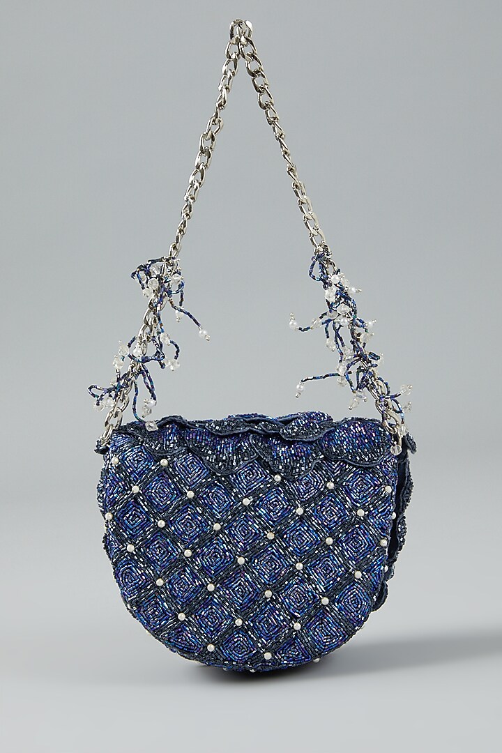 Midnight Blue Embellished Clutch Bag by Doux Amour at Pernia's Pop Up Shop
