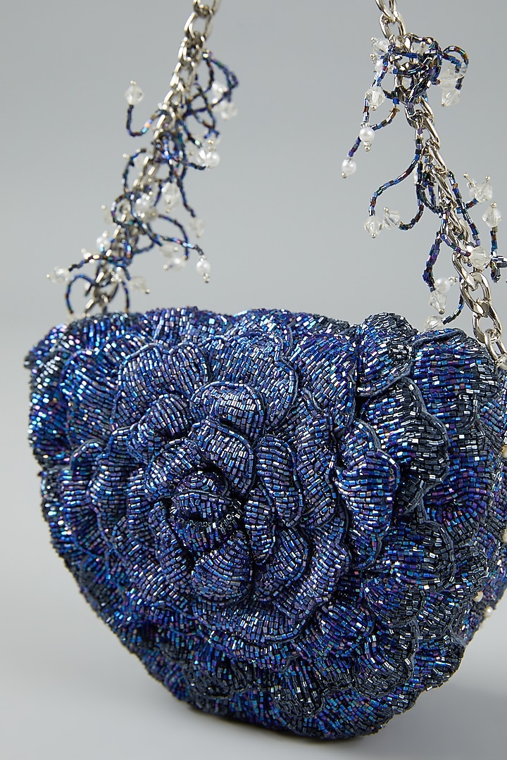 Midnight Blue Embellished Clutch Bag by Doux Amour at Pernia's Pop Up Shop