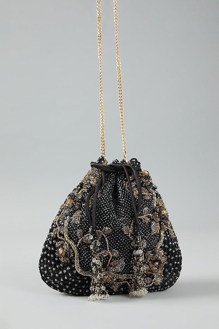 Black Embellished Potli by Doux Amour at Pernia's Pop Up Shop