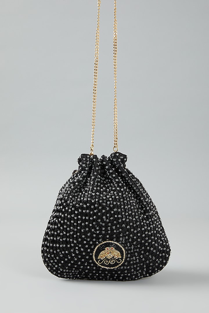 Black Embellished Potli by Doux Amour at Pernia's Pop Up Shop