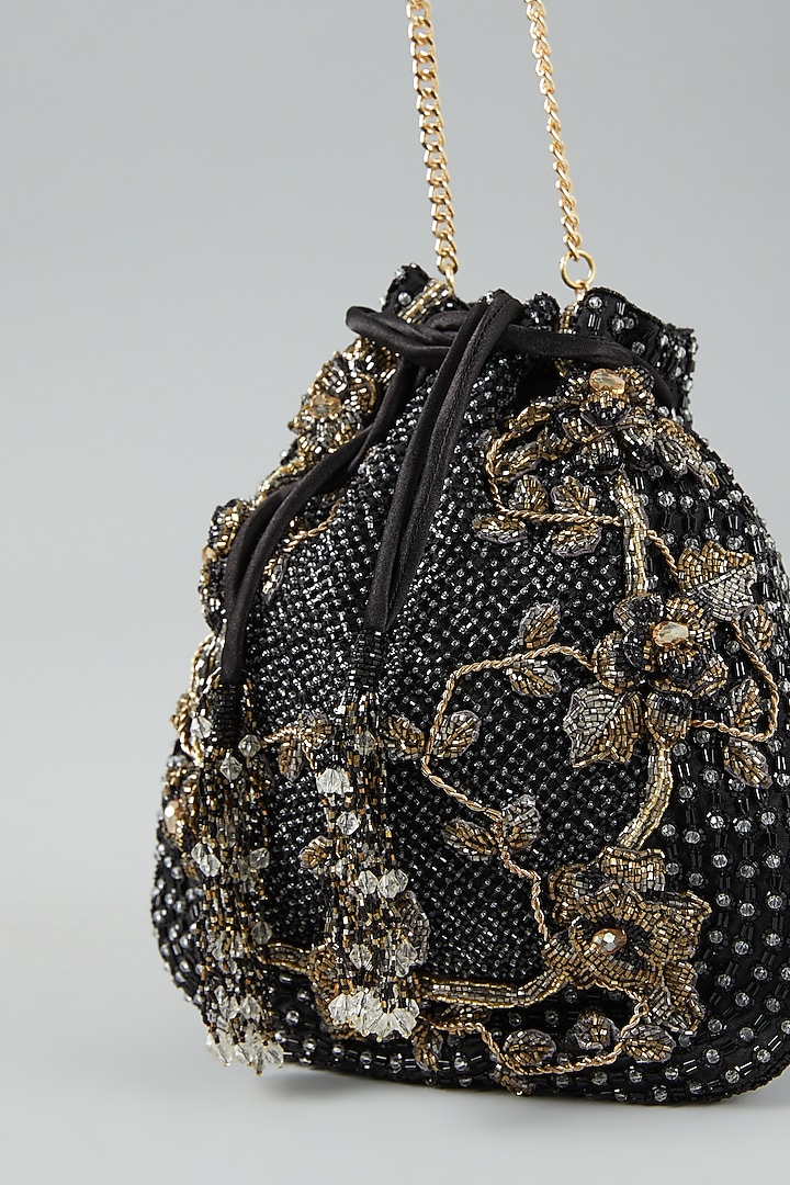 Black Embellished Potli by Doux Amour at Pernia's Pop Up Shop