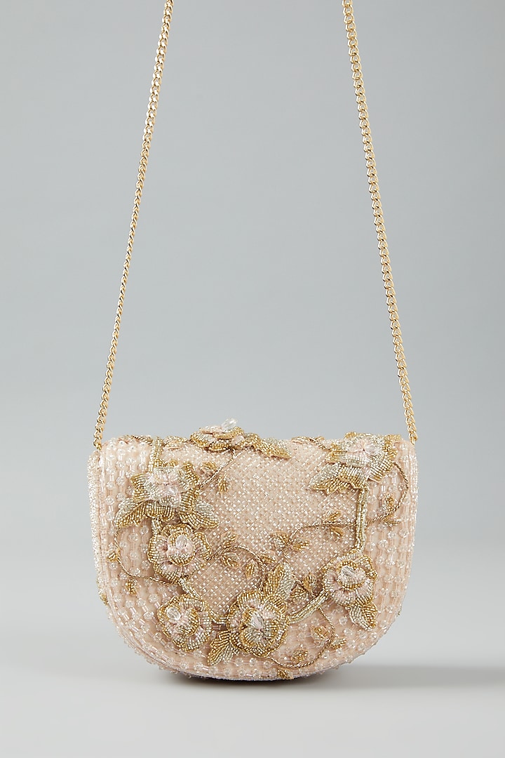 Powder Pink Faux Suede Embellished Clutch Bag by Doux Amour