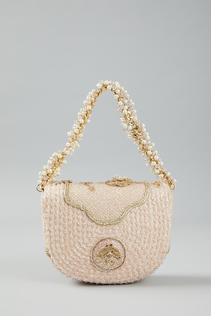 Powder Pink Faux Suede Embellished Clutch Bag by Doux Amour at Pernia's Pop Up Shop