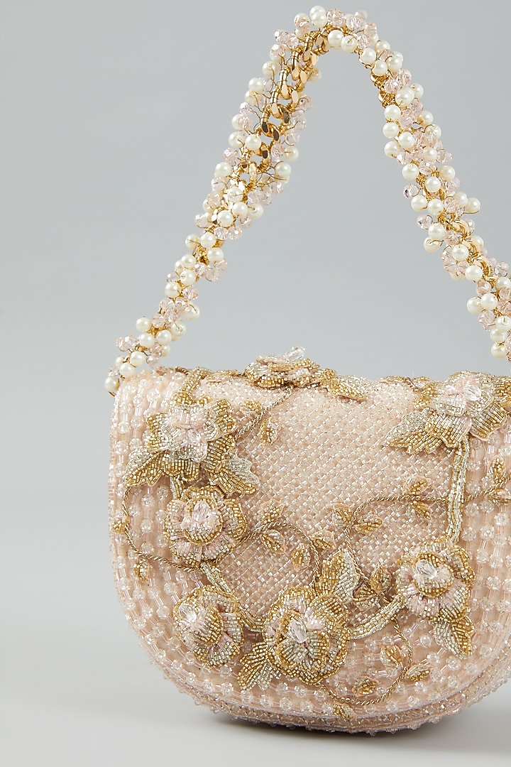 Powder Pink Faux Suede Embellished Clutch Bag by Doux Amour at Pernia's Pop Up Shop