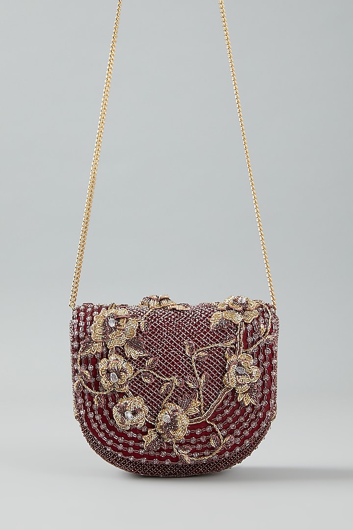 Ruby Faux Suede Embellished Clutch Bag by Doux Amour