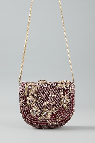 Ruby Faux Suede Embellished Clutch Bag by Doux Amour