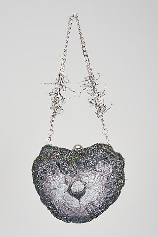 Galaxy Recycled Poly Satin Hand Embroidered Handmade Clutch by Doux Amour