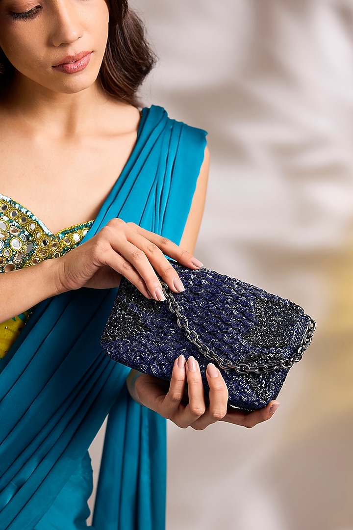 Electric Blue Poly Satin Hand Bag by Doux Amour at Pernia's Pop Up Shop