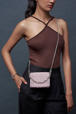 Lilac Polysatin Bugle Beads Embroidered Handcrafted Clutch by Doux Amour