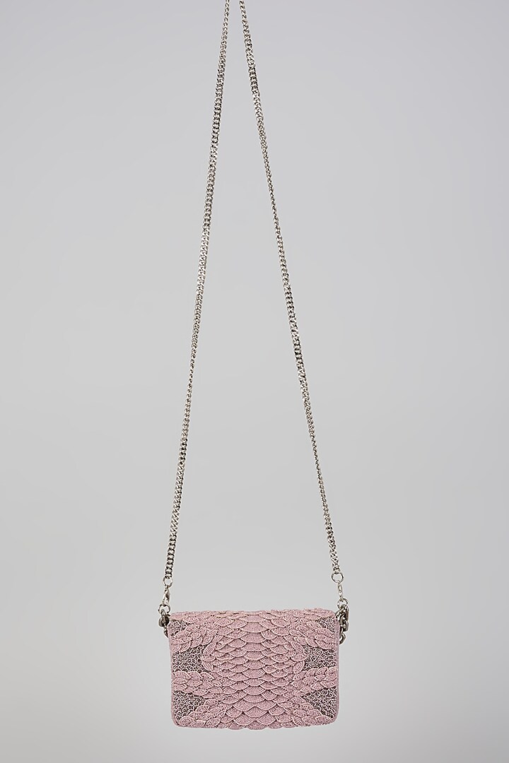 Lilac Polysatin Bugle Beads Embroidered Handcrafted Clutch by Doux Amour at Pernia's Pop Up Shop