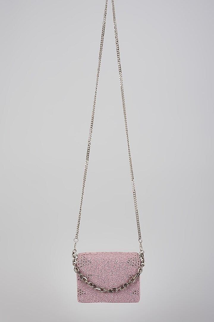 Lilac Polysatin Bugle Beads Embroidered Handcrafted Clutch by Doux Amour at Pernia's Pop Up Shop
