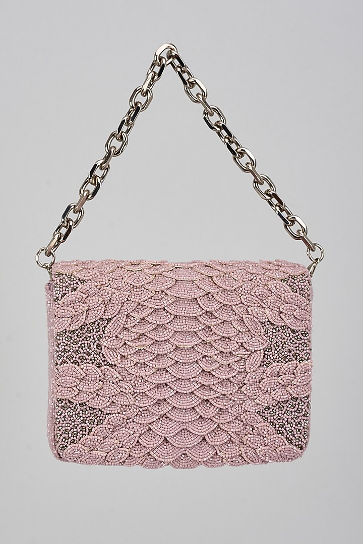 Lilac Polysatin Bugle Beads Embroidered Handcrafted Clutch by Doux Amour at Pernia's Pop Up Shop