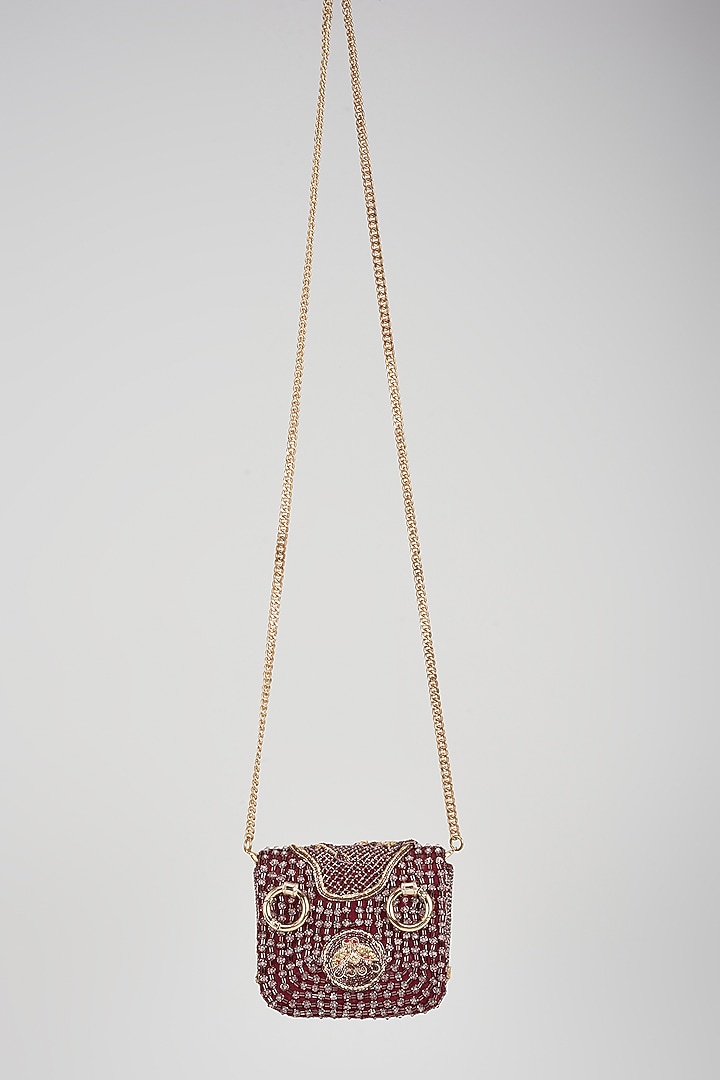 Ruby-Colored Sheer Silk organza Glass Crystal Work Handcrafted Sling Bag by Doux Amour at Pernia's Pop Up Shop