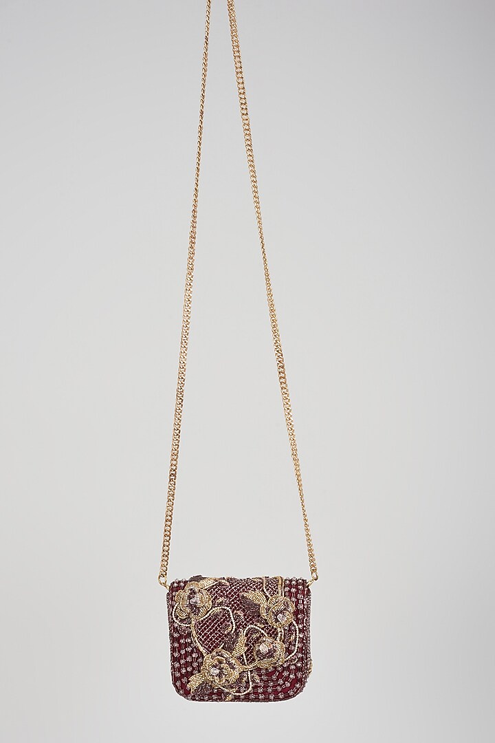 Ruby-Colored Sheer Silk organza Glass Crystal Work Handcrafted Sling Bag by Doux Amour at Pernia's Pop Up Shop