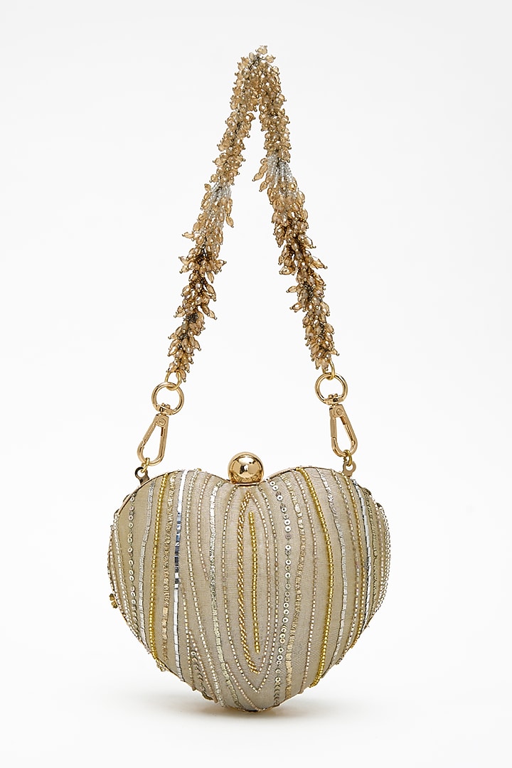 Gold Silver Tissue Silk Crystal Hand Embroidered Clutch by Doux Amour at Pernia's Pop Up Shop