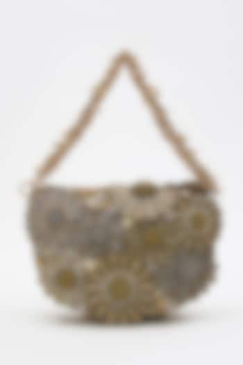 Vintage Gold Faux Suede Hand Embroidered Clutch by Doux Amour  at Pernia's Pop Up Shop