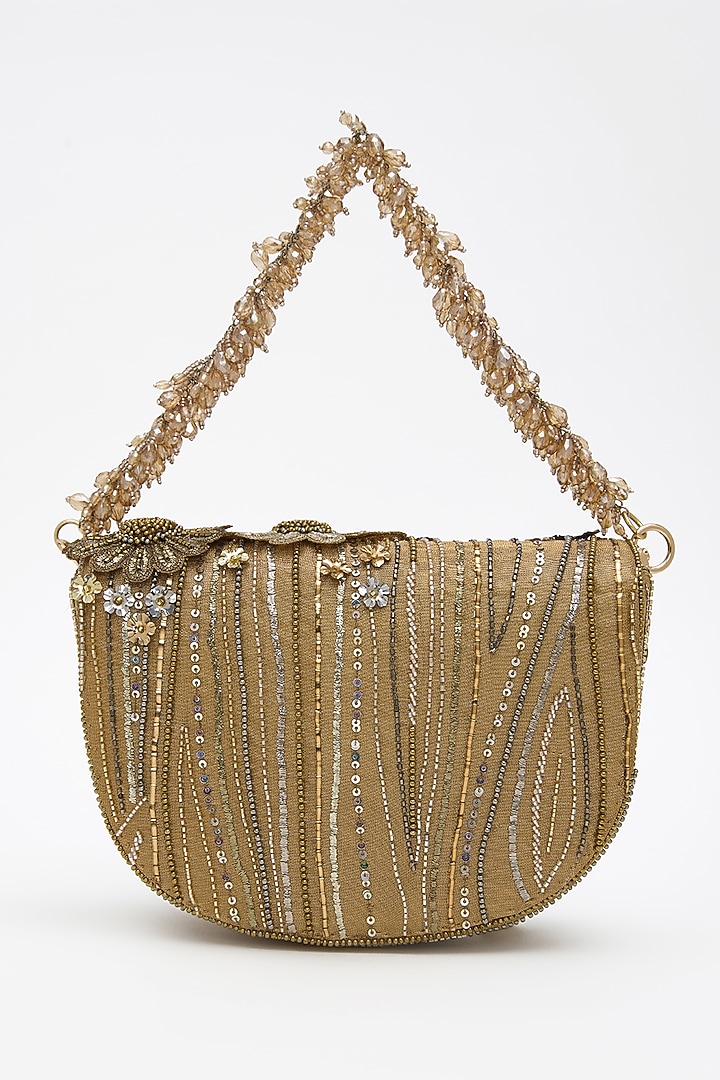 Vintage Gold Faux Suede Hand Embroidered Clutch by Doux Amour at Pernia's Pop Up Shop