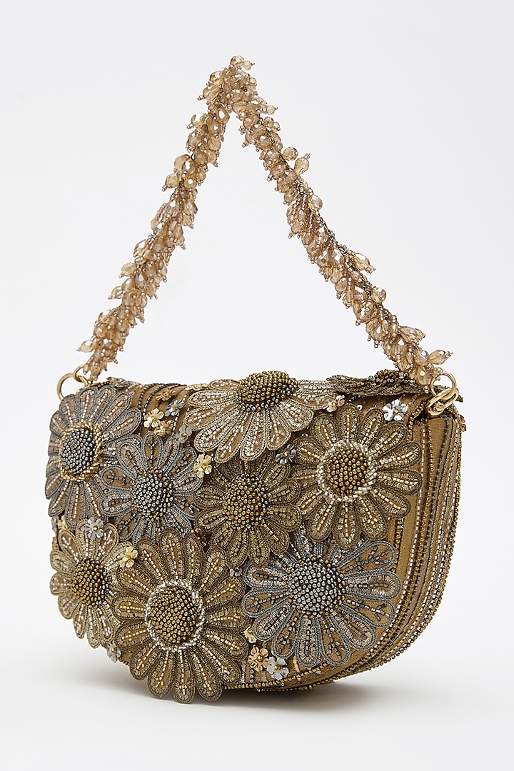 Vintage Gold Faux Suede Hand Embroidered Clutch by Doux Amour at Pernia's Pop Up Shop