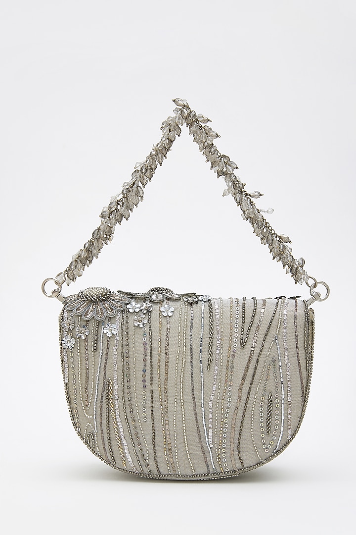 Silver Tissue Silk Crystal Hand Embroidered Clutch by Doux Amour at Pernia's Pop Up Shop