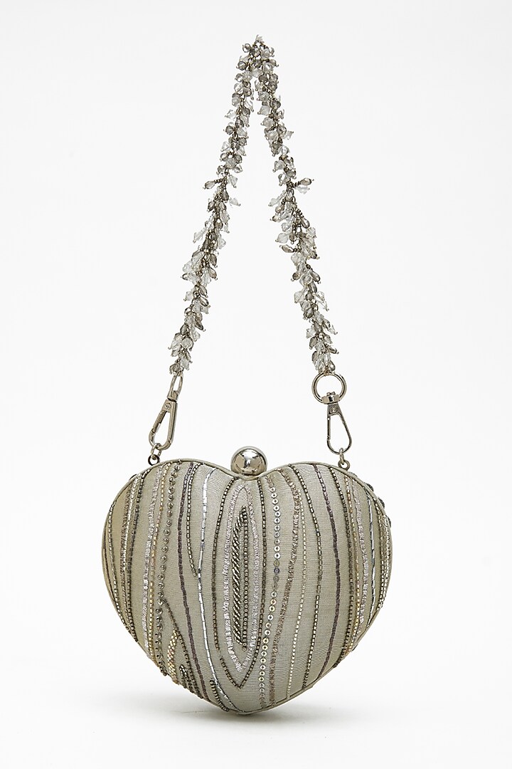 Silver Tissue Silk Crystal Hand Embroidered Clutch by Doux Amour at Pernia's Pop Up Shop