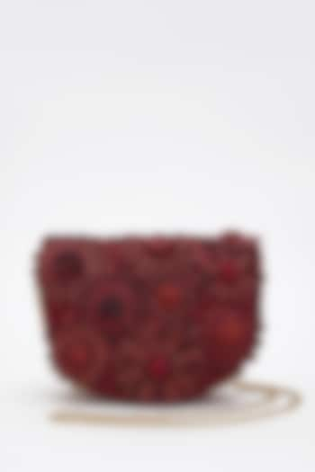 Red Faux Suede Crystal Hand Embroidered Clutch by Doux Amour at Pernia's Pop Up Shop