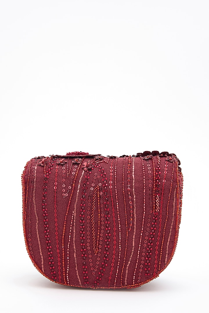 Red Faux Suede Crystal Hand Embroidered Mini Clutch by Doux Amour at Pernia's Pop Up Shop