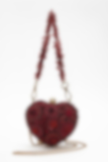 Red Faux Suede Crystal Hand Embroidered Clutch by Doux Amour at Pernia's Pop Up Shop